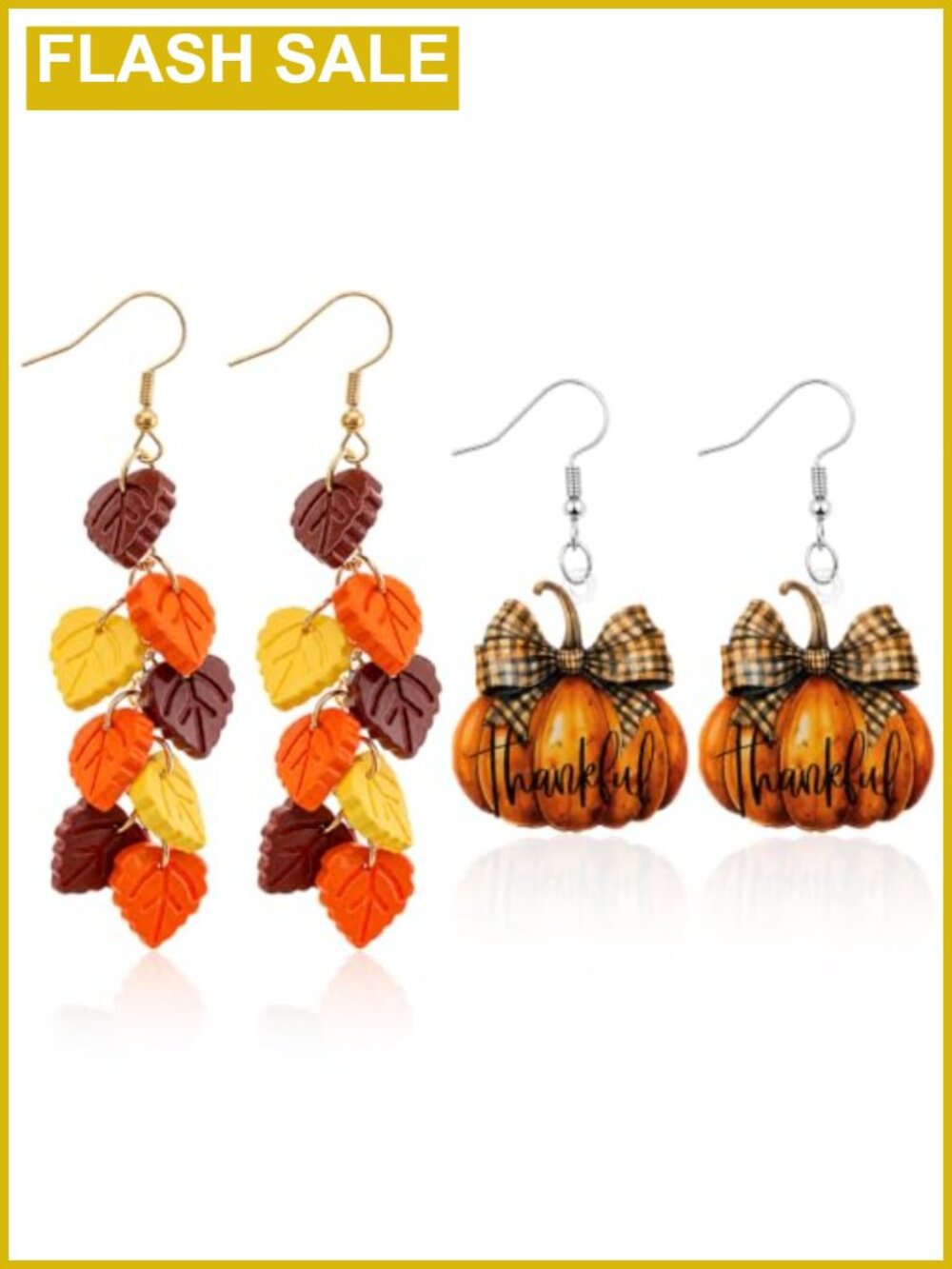 Fall Leaf Pumpkin Bow Dangle Earrings 2 Pair Set Resin Alloy Autumn Jewelry